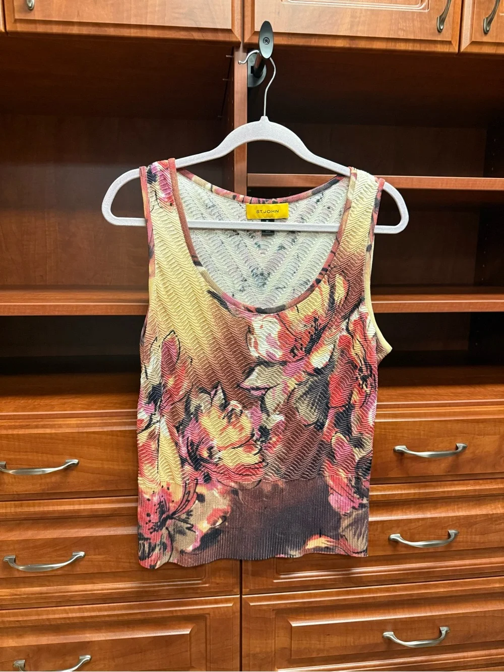 St. John Multicolor Floral Zip-Front Cardigan & Matching Tank Set